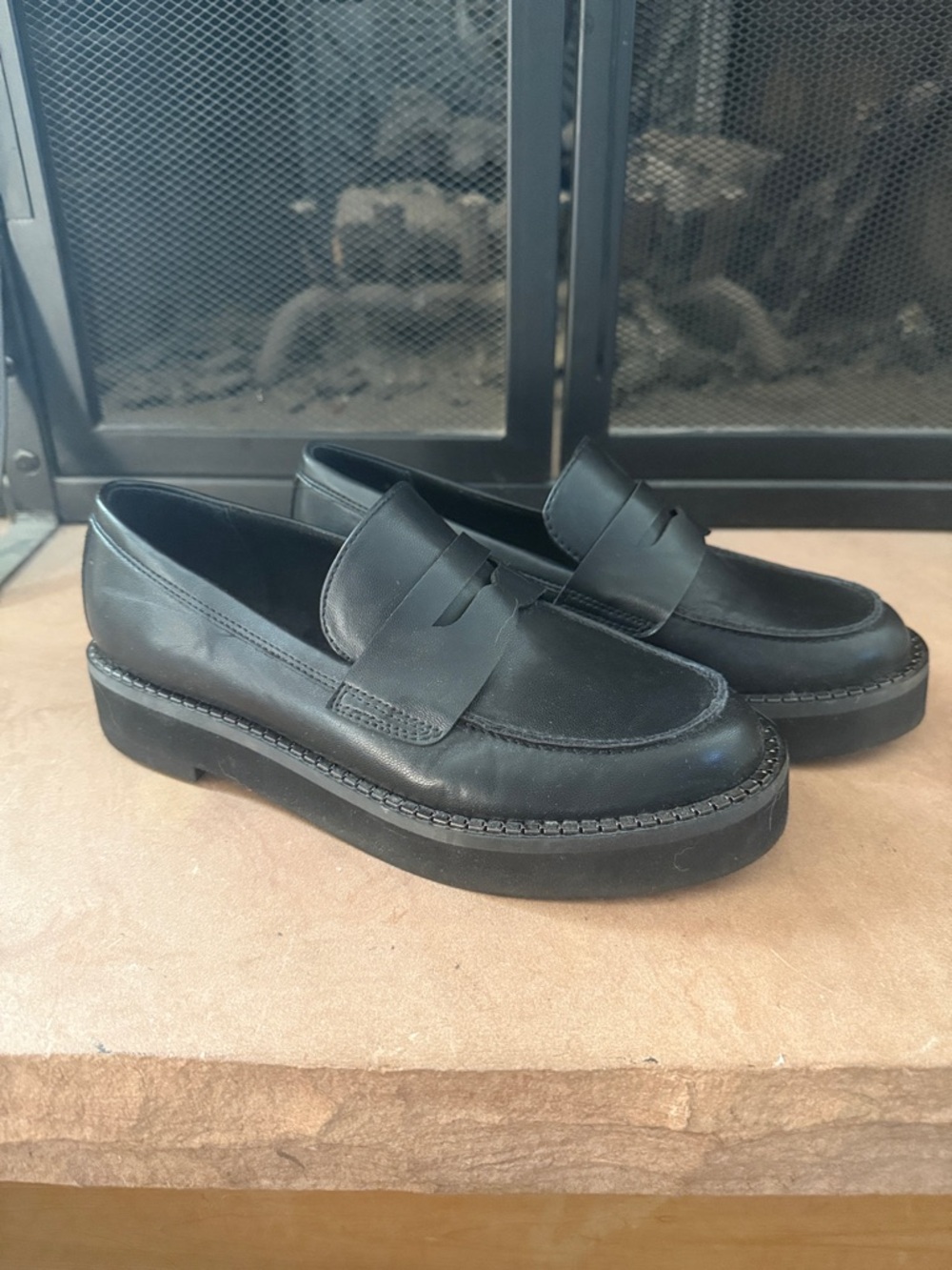 BCBGeneration Black Faux Leather Penny Loafers Classic Slip-On 6M/36